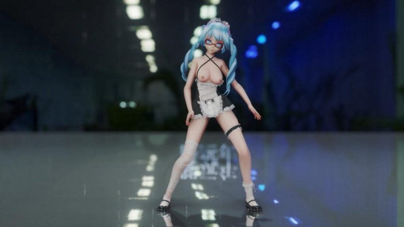 MMD58！白丝眼镜女仆初音沦陷！巨乳骚穴被狂操，猛射出淫水高潮 3D
